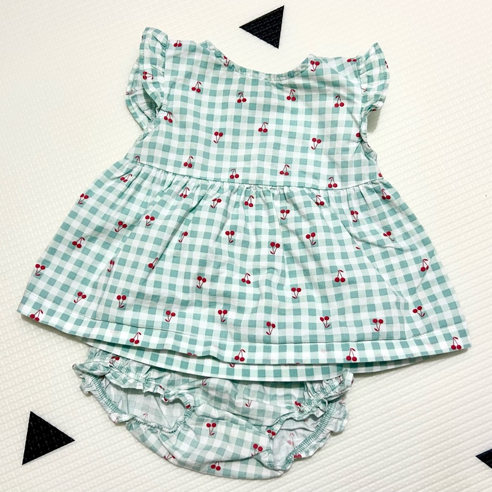 Child of Mine - Toddler Dress Green checkered with Cherry Print (18 months)